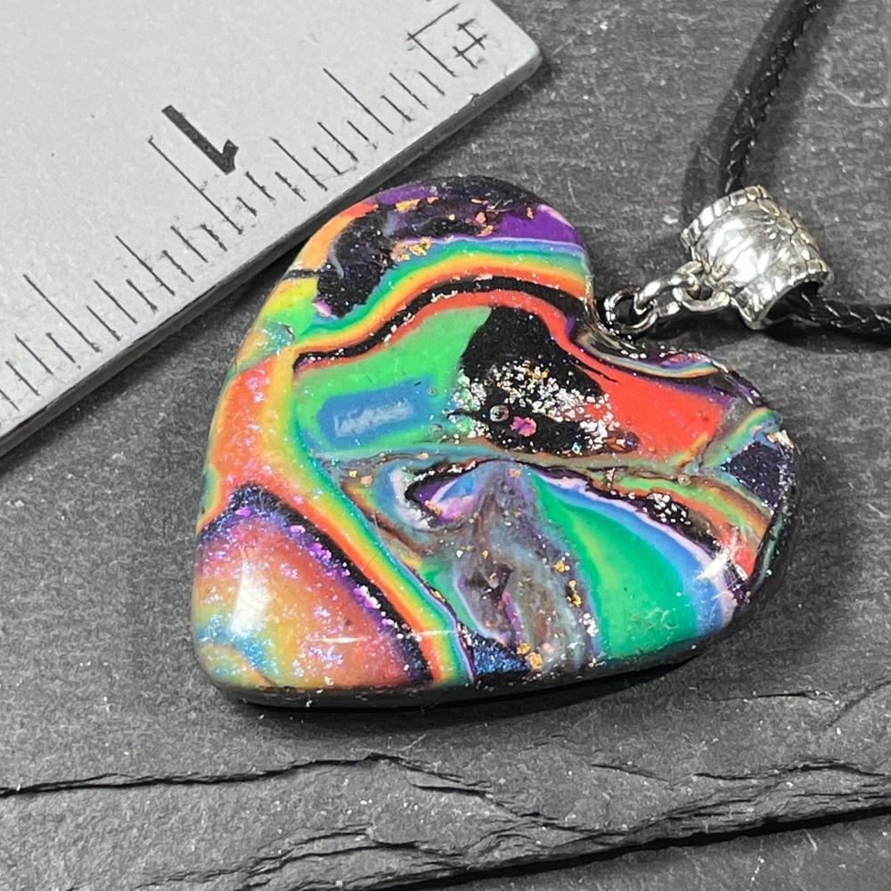 Lisa Frank Inspired Rainbow Galaxy Heart Pendant Necklace Hand Crafted - Picture 14 of 14